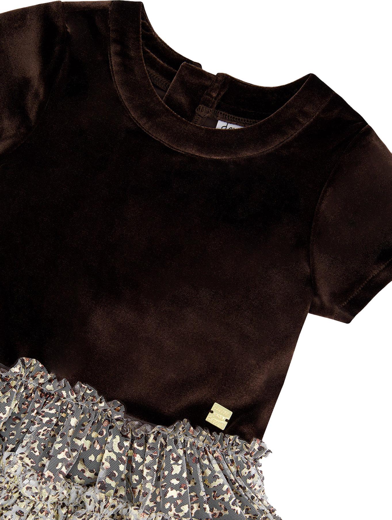 Product gallery image number 3 for product Bi-Material Short Sleeve Dress With Printed Mesh Skirt - Little Girls