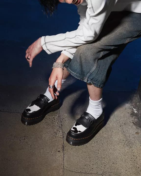 Product gallery image number 6 for product Adrian Snaffle Hair On & Leather Cow Print Kiltie Loafers - Unisex