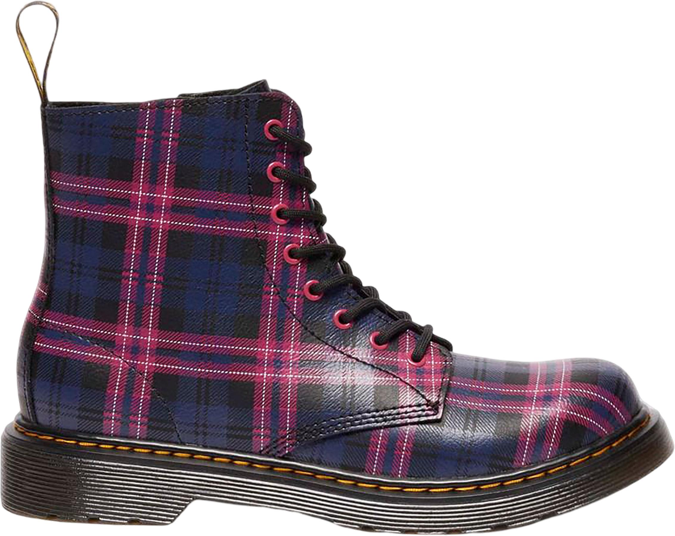 Product image for 1460 Pascal Junior Pink Tartan Lace Up Boots - Youth