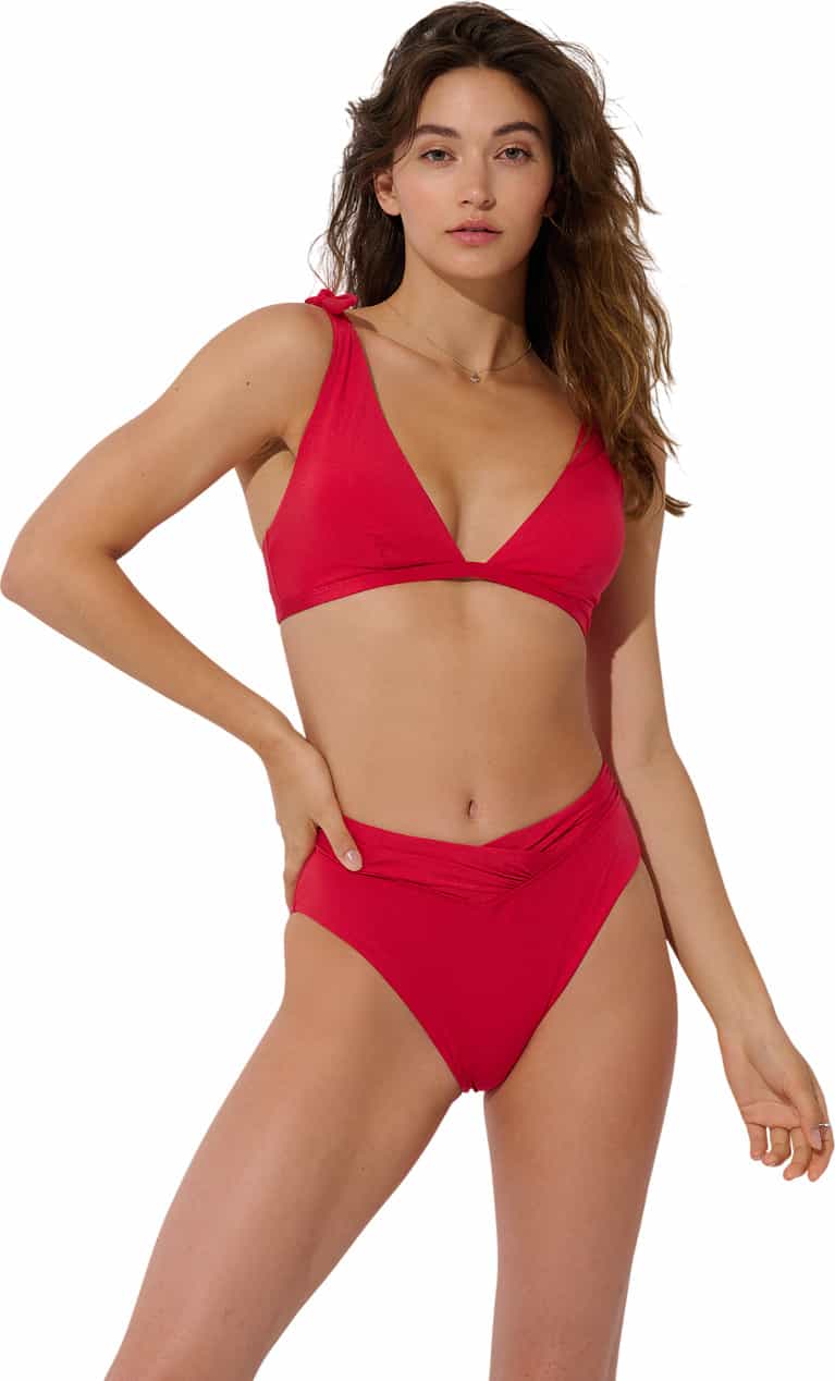 Image de produit pour Bas de bikini taille haute rétro avec bande froncée - Femme