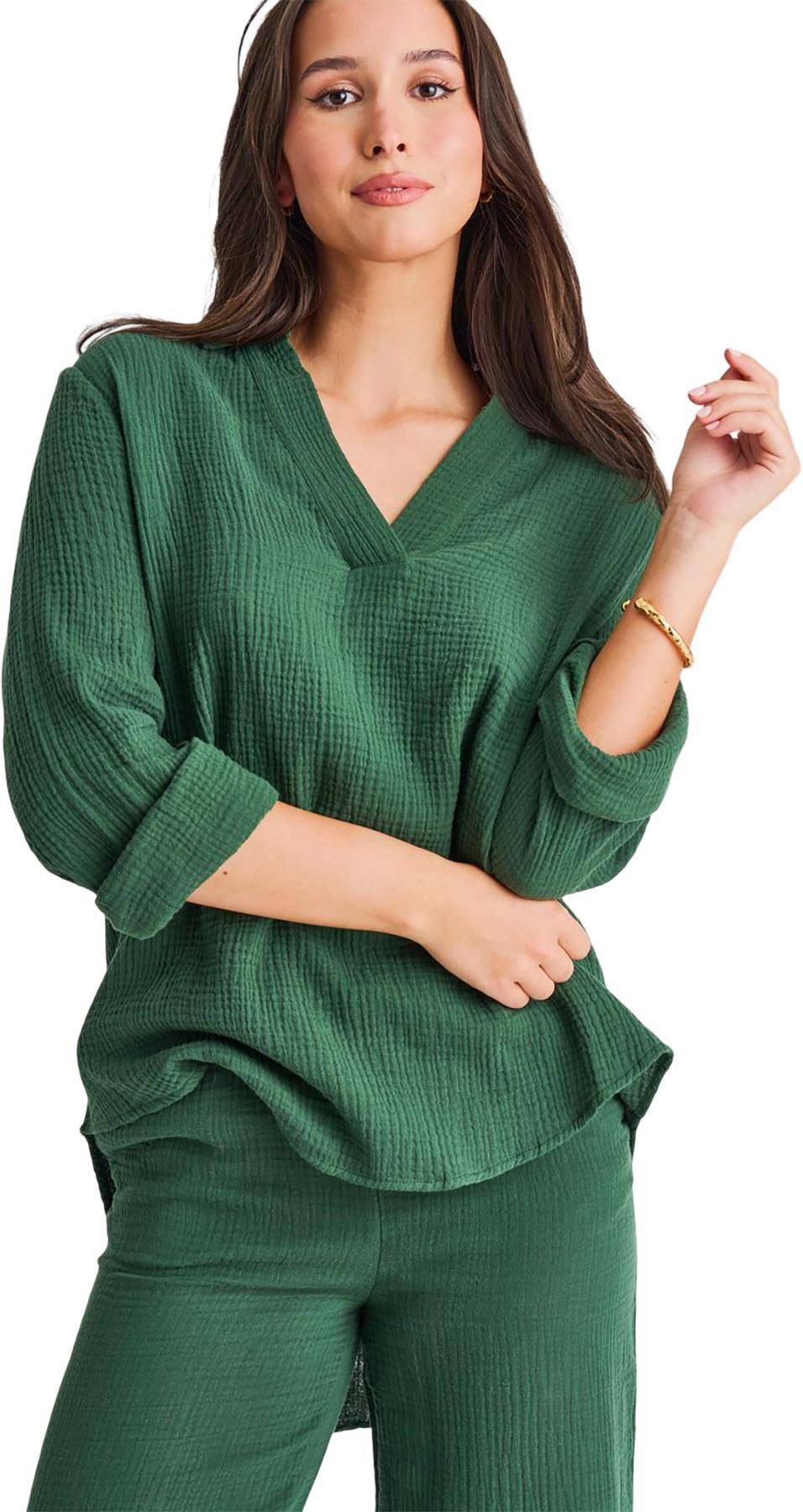 Product gallery image number 7 for product Chemise tunique cache-maillot en coton contrecollé - Femme