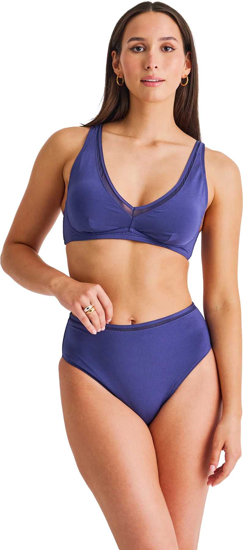 Image de produit pour Haut de bikini écourté à décolleté en V plongeant avec empiècement en filet - Femme