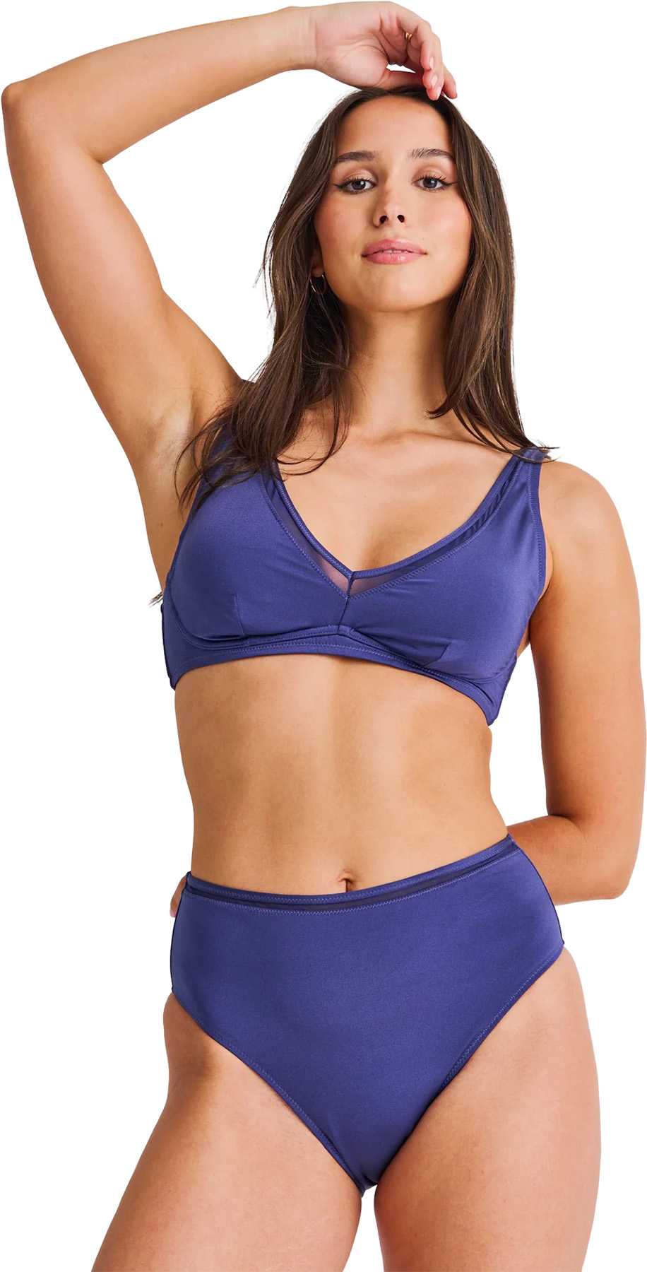 Image de produit pour Bas de bikini à taille rétro avec empiècement en filet - Femme