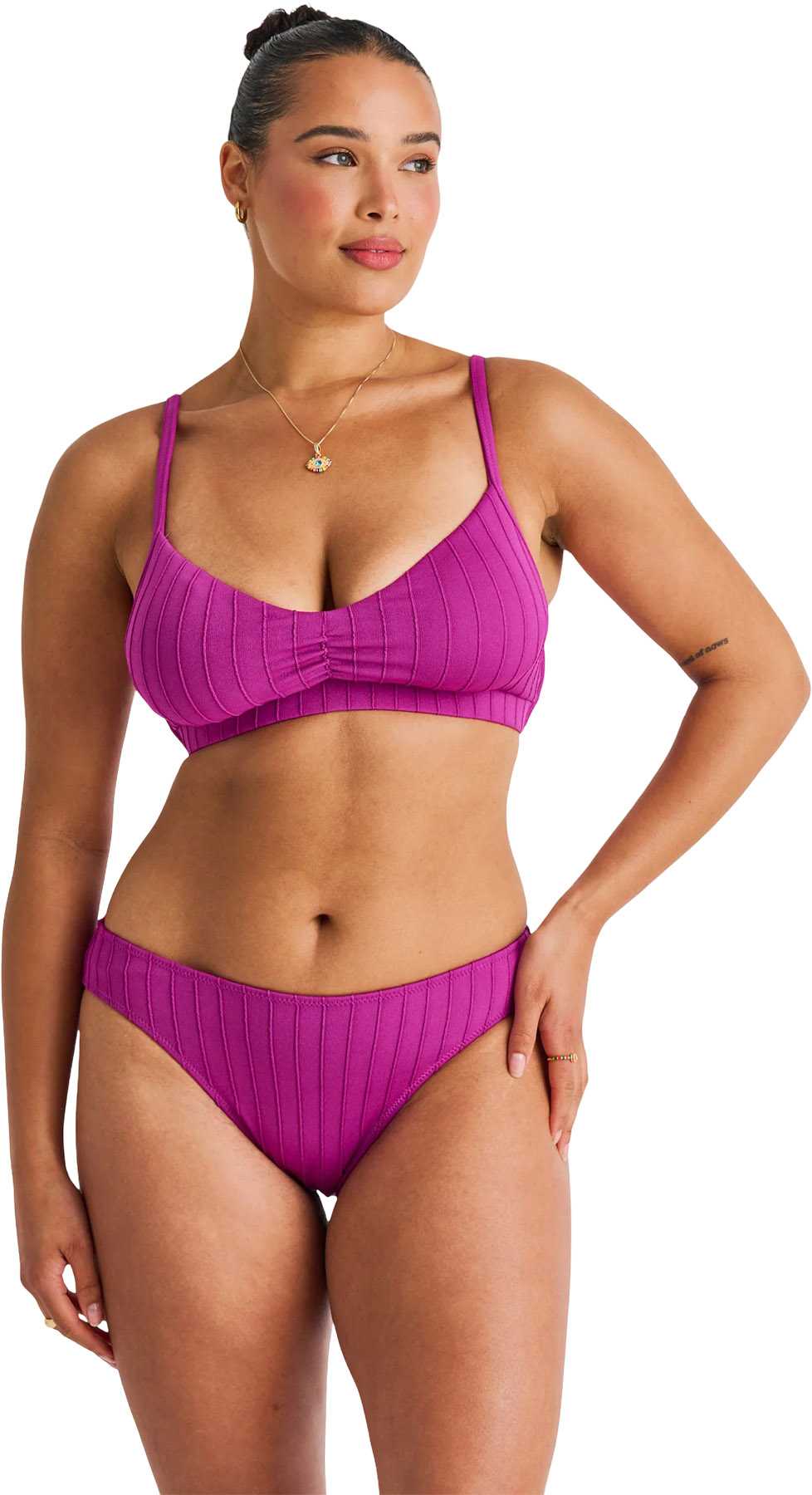 Image de produit pour Haut de bikini écourté style cami en côtes espacées - Femme