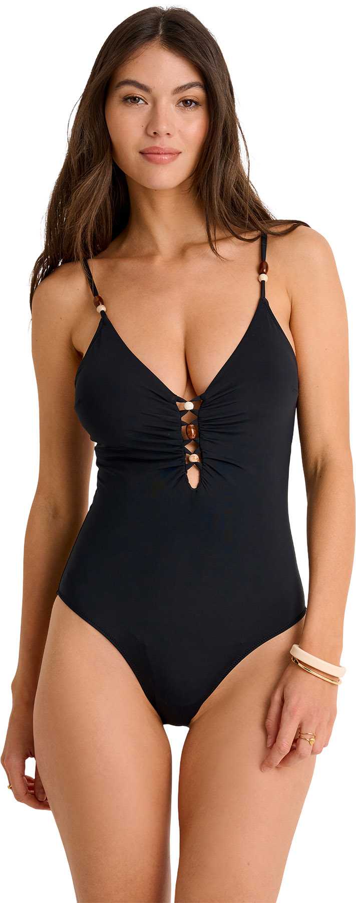 Product image for High-Leg Cami One-Piece Swimsuit with Beaded Detail - Women's 