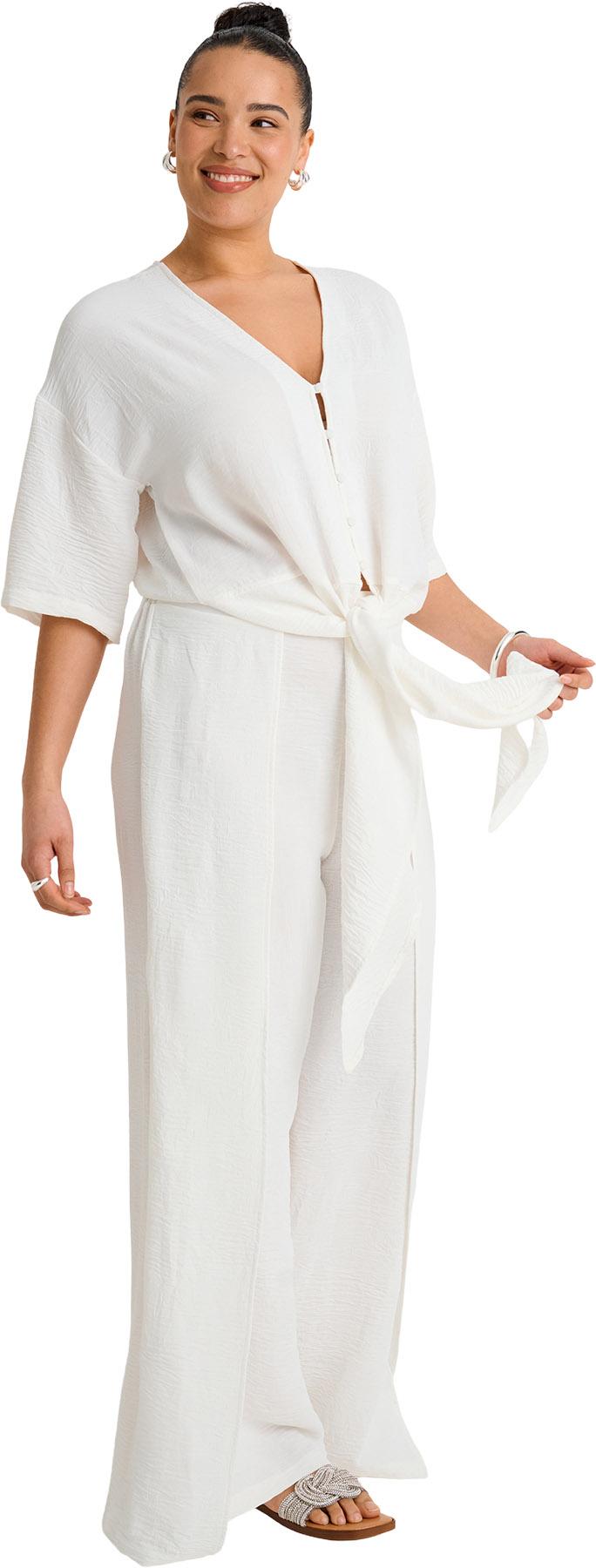 Product gallery image number 3 for product Front Tie Short Sleeve Cover-Up Blouse - Women's 