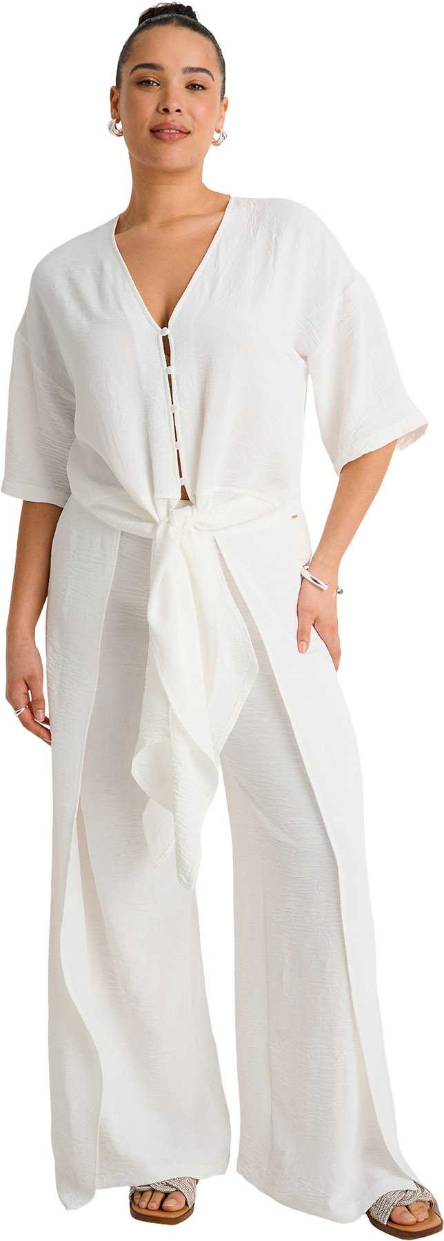 Product image for Front Tie Short Sleeve Cover-Up Blouse - Women's 