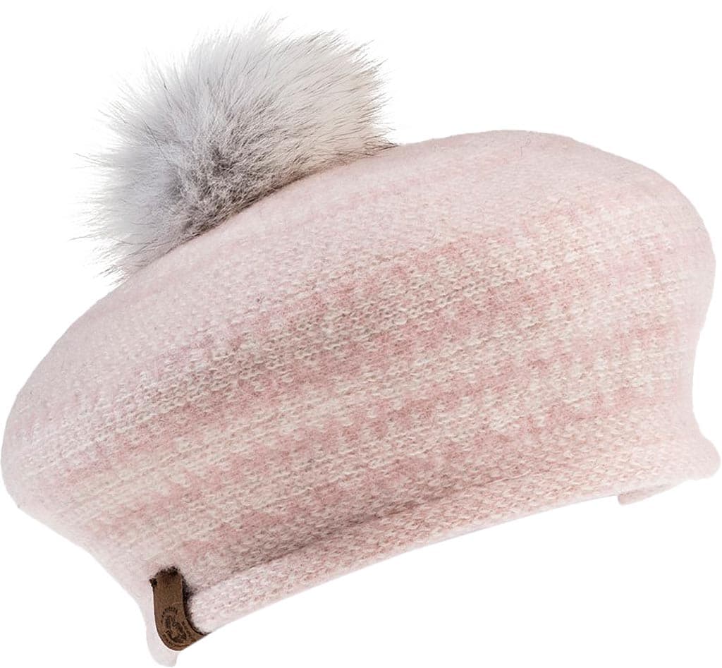 Product gallery image number 1 for product Jacquard Beret Hat With Upcycled Fur Pom - Women's