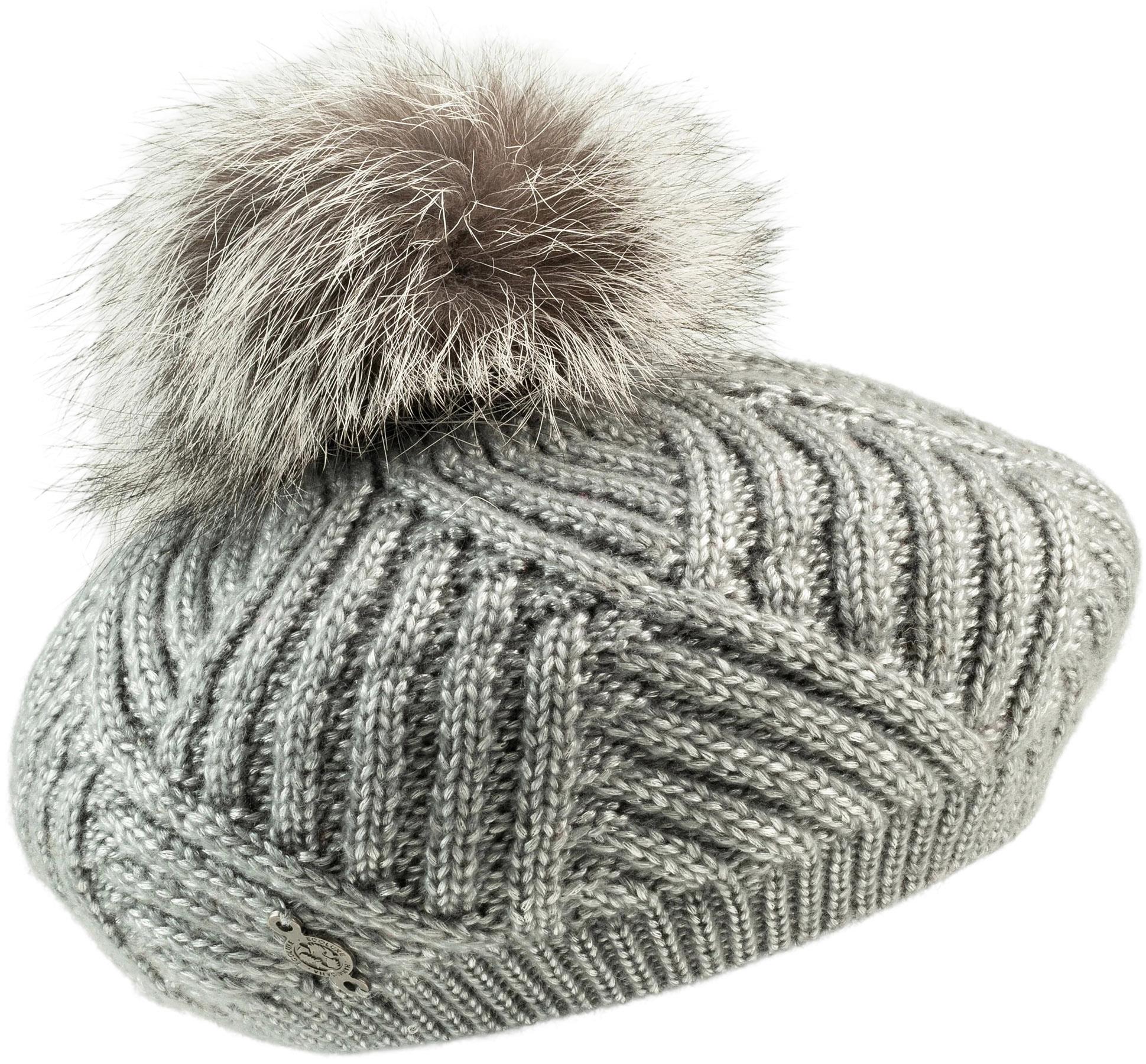 Product gallery image number 1 for product Chevron Beret with Upcycled Fur Pom - Women's