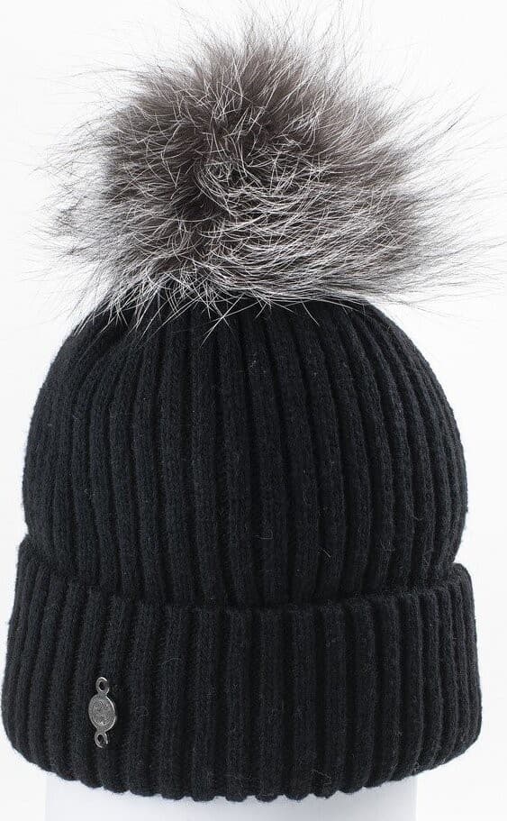 Image de produit pour Bonnet classique avec pompon en fourrure recyclée - Femme