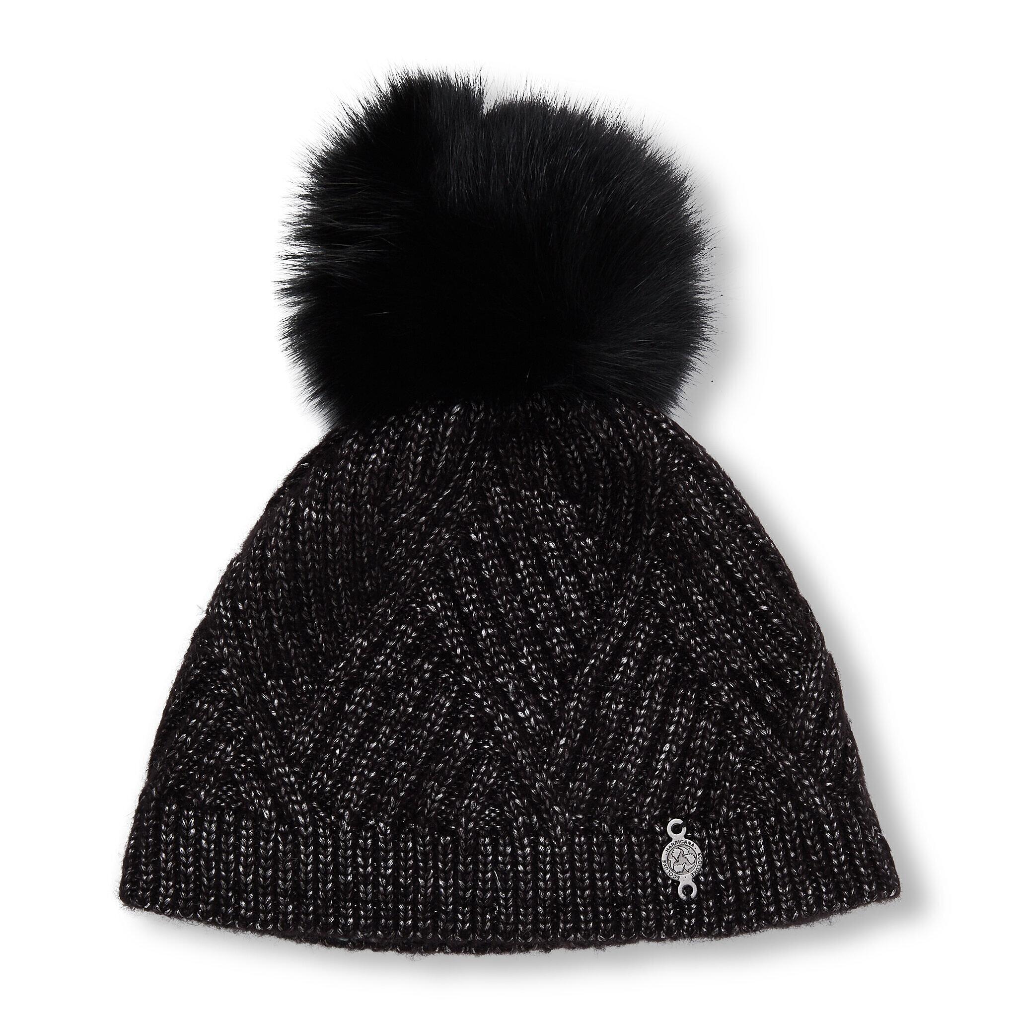 Product gallery image number 1 for product Chevron Beanie With Upcycled Fur Pom - Women's