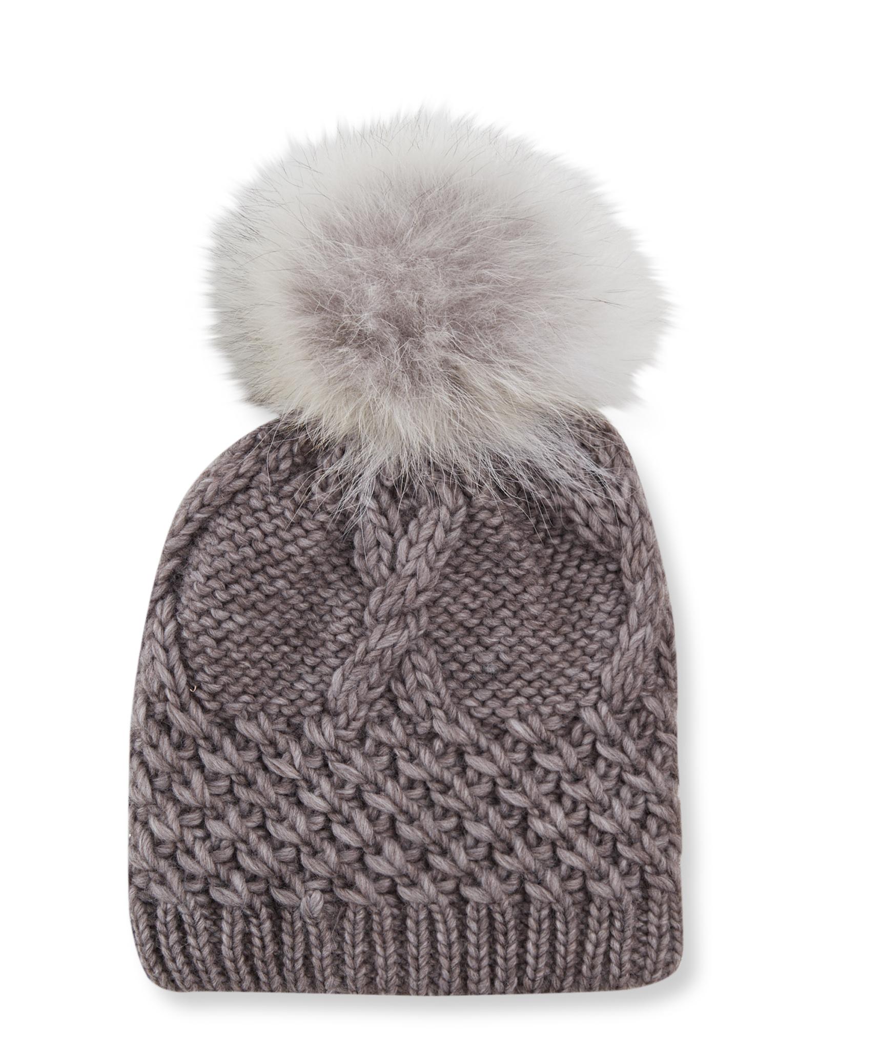 Image de produit pour Tuque à torsadé épais avec pompon en fourrure recyclée