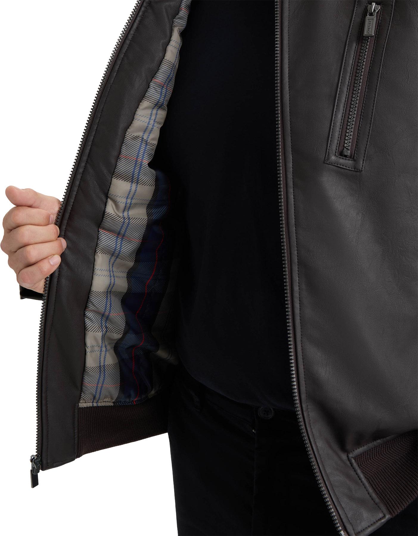 Product gallery image number 6 for product Dawson Textured Vegan Leather Jacket with Flannel Plaid Lining - Men's