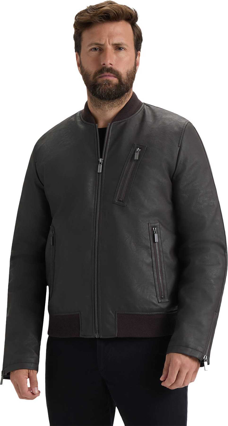 Product image for Dawson Textured Vegan Leather Jacket with Flannel Plaid Lining - Men's