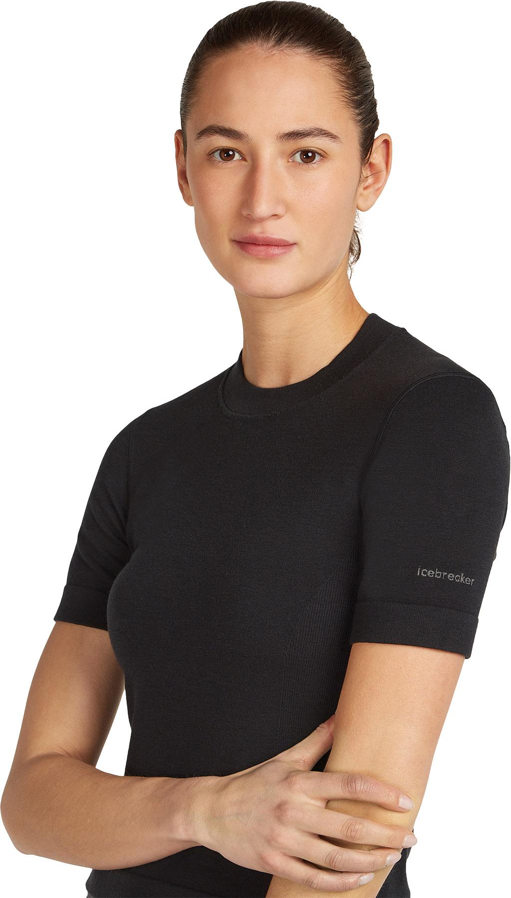 Product gallery image number 4 for product 260 Merino Blend Seamless Rib Short Sleeve Mock Neck Thermal Top - Women's