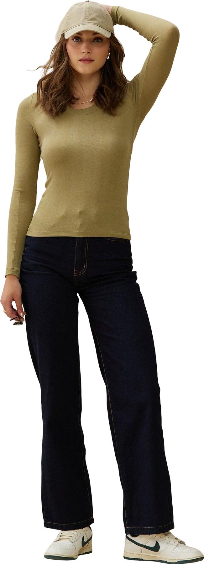 Product gallery image number 4 for product Wool Pintuck Scoop Neck Long Sleeve T-Shirt - Women's