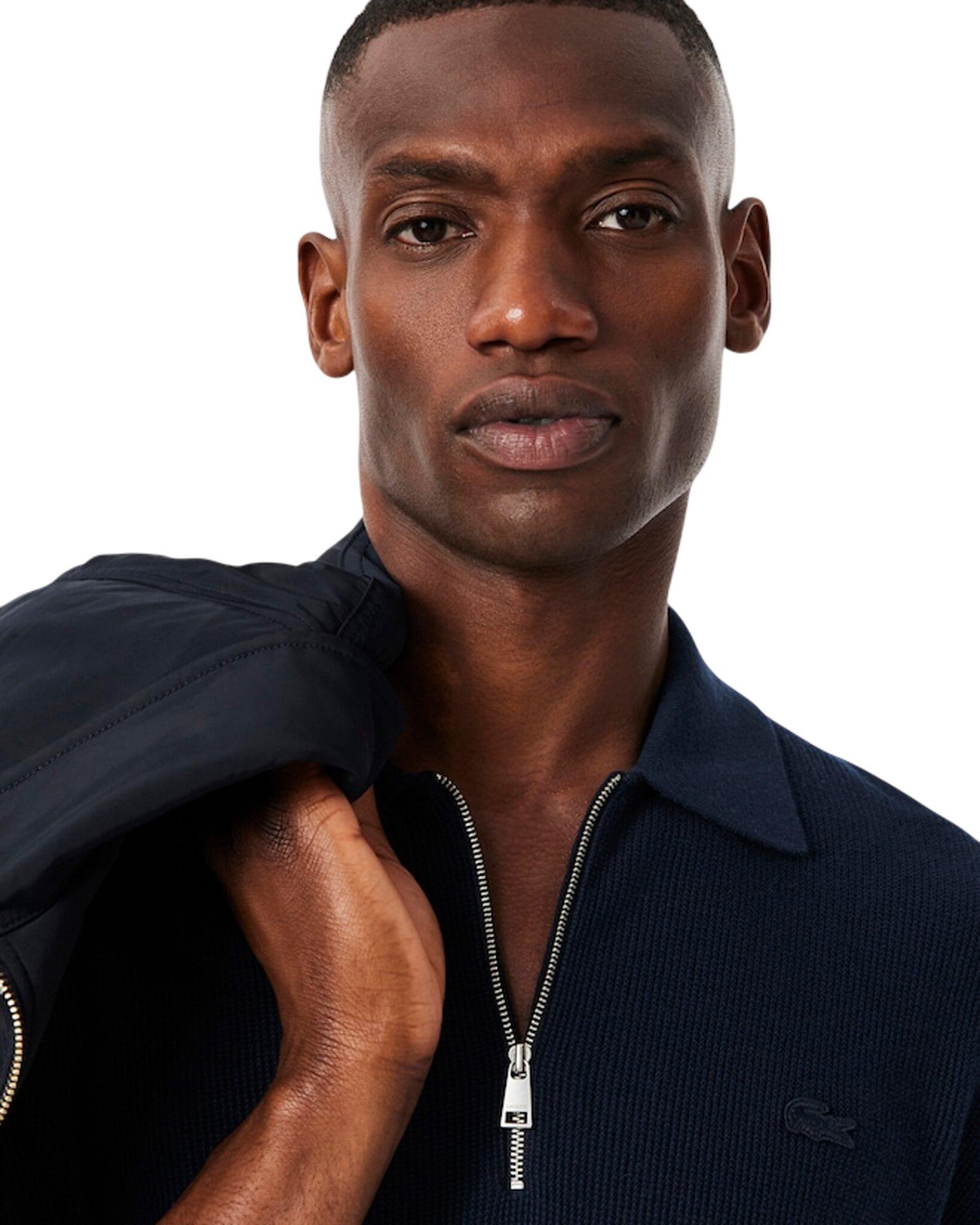 Product gallery image number 3 for product Cotton and Wool Blend Half-Zip Polo Collar Sweater - Men's