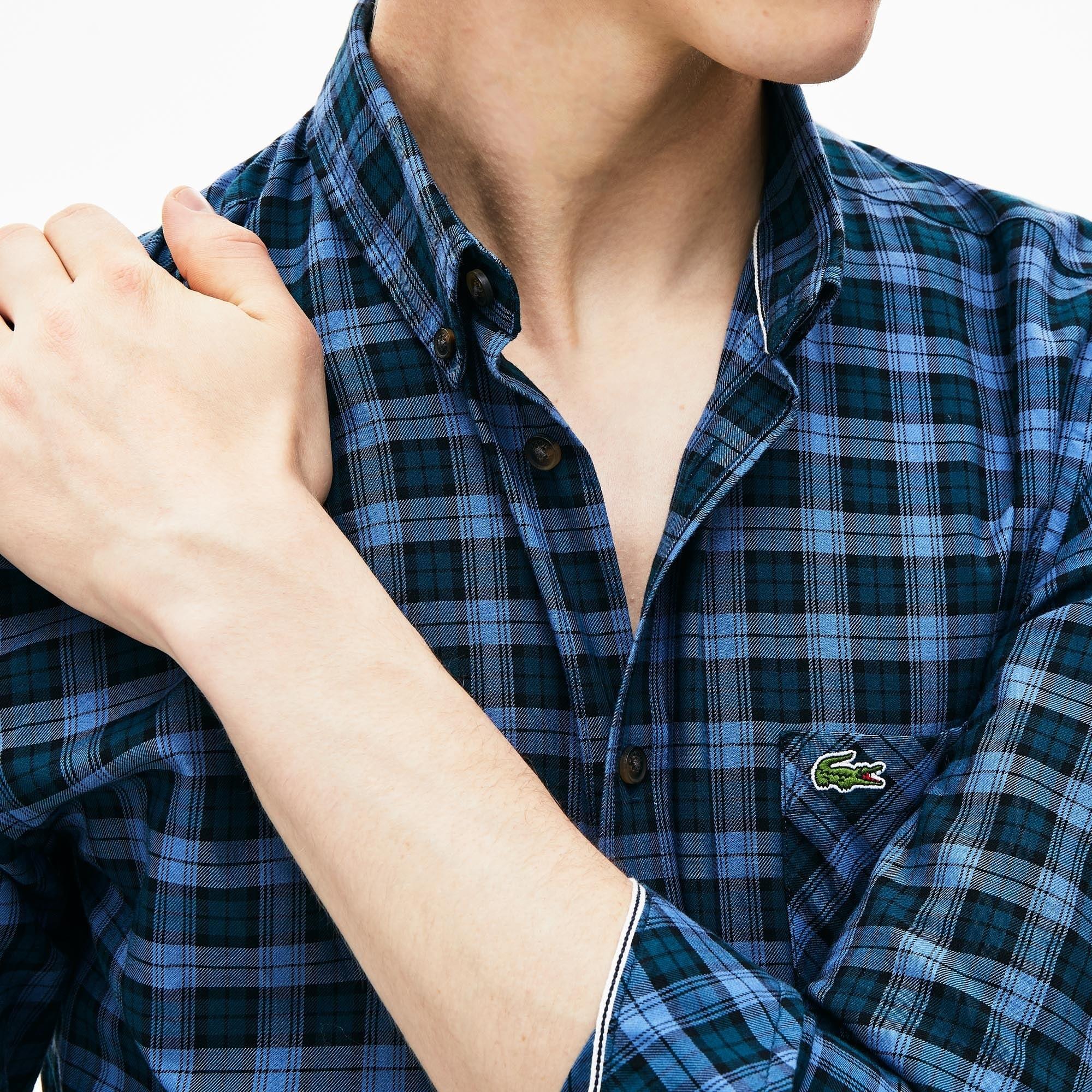 Product gallery image number 5 for product Chemise regular fit en coton à carreaux - Homme