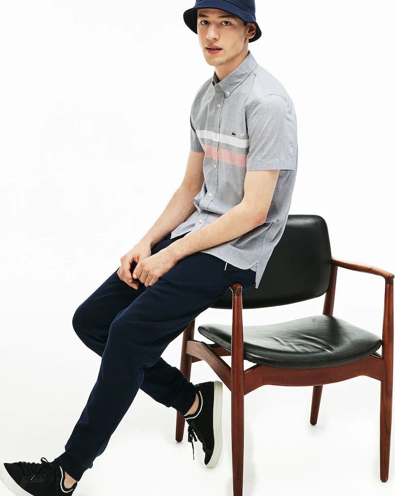 Product gallery image number 2 for product Slim Fit Tricolour Striped Cotton Short Sleeves Shirt - Men's