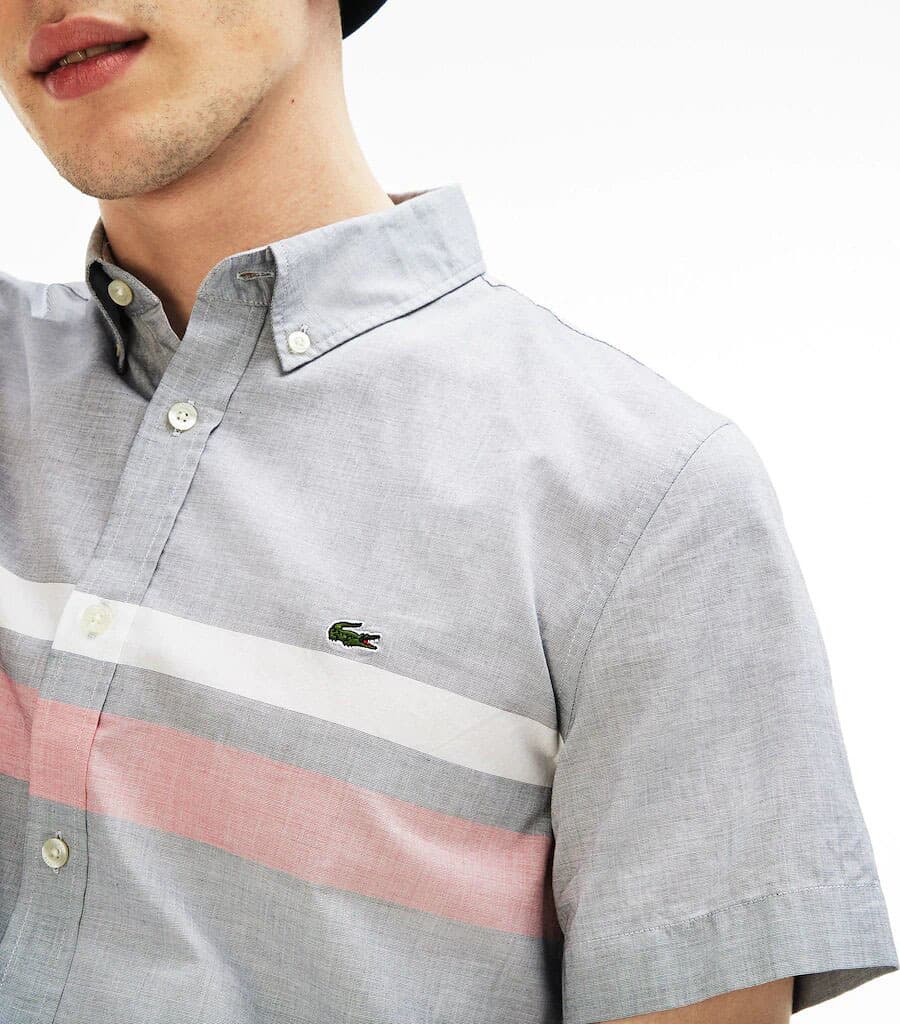 Product gallery image number 3 for product Slim Fit Tricolour Striped Cotton Short Sleeves Shirt - Men's