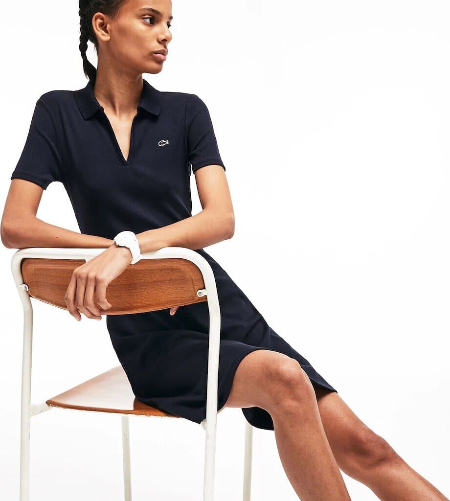 Product gallery image number 3 for product Lacoste LIVE V-Neck Ribbed Cotton Blend Polo Dress - Women's