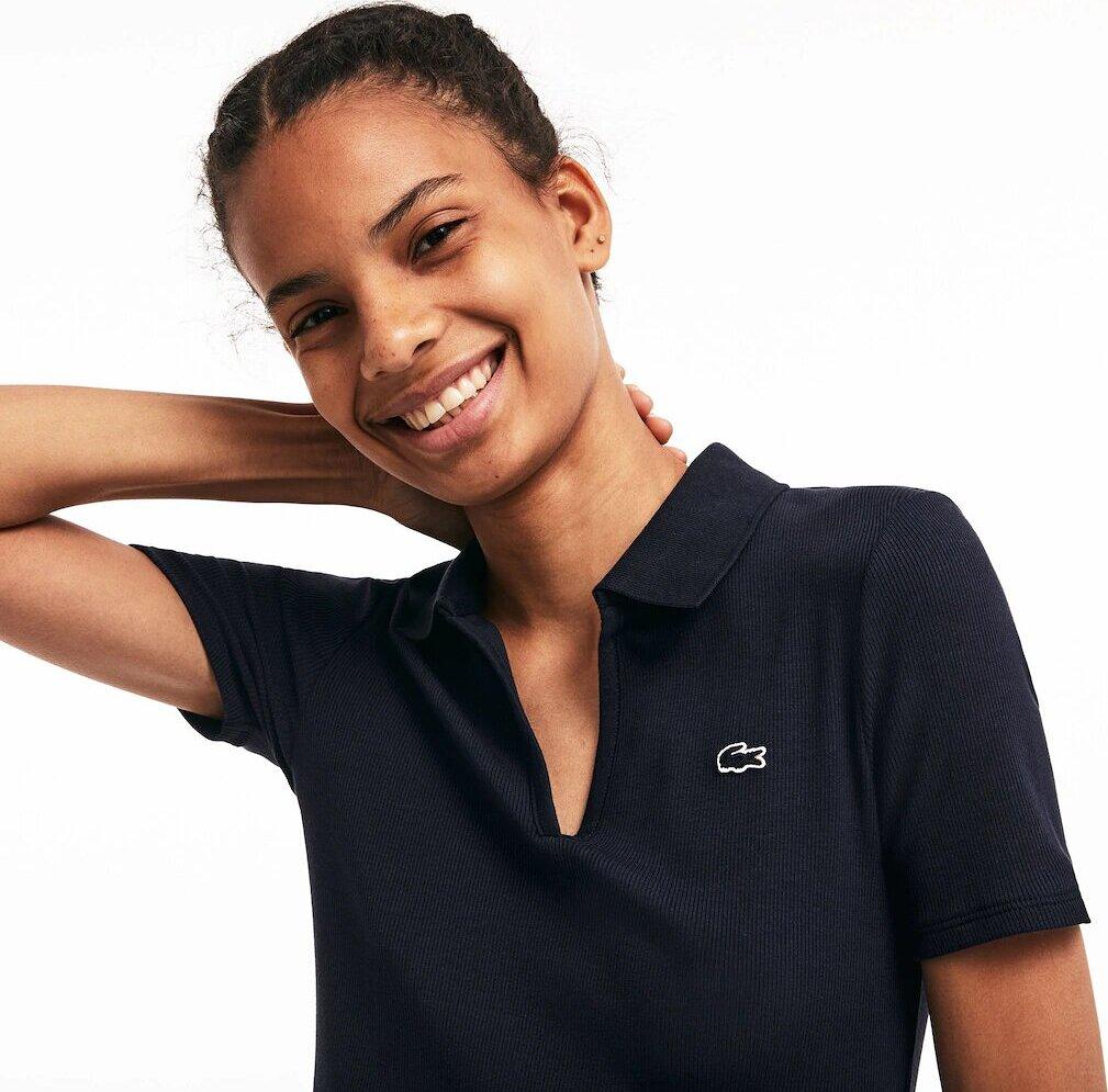Product gallery image number 2 for product Lacoste LIVE V-Neck Ribbed Cotton Blend Polo Dress - Women's