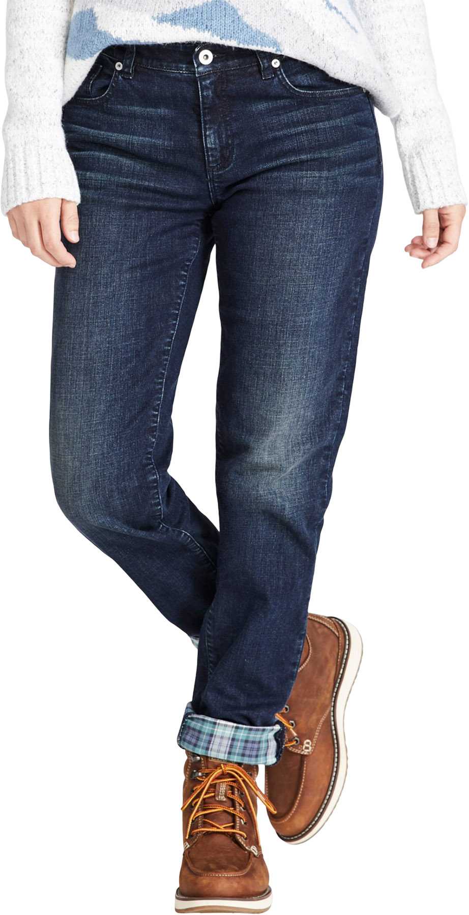 Image de produit pour Jean boyfriend doublé en flanelle à taille basse à jambe droite Signature - Femme