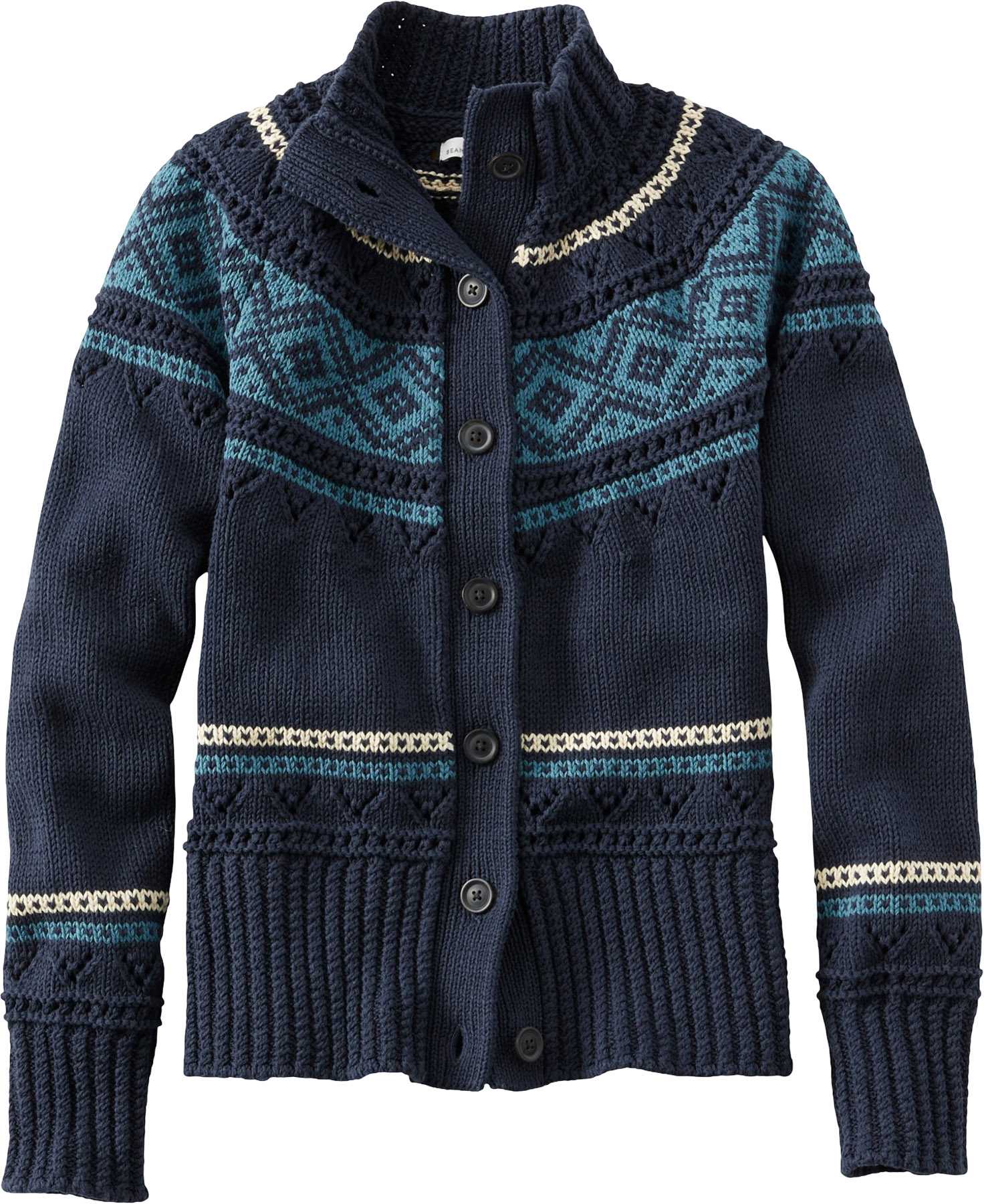 Product image for Signature Cotton Fisherman Fair Isle Short Cardigan Sweater - Women's