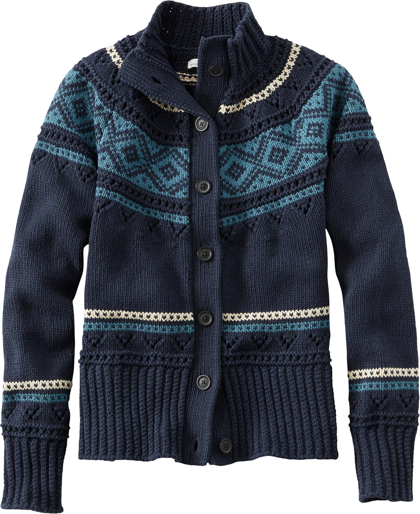 Product gallery image number 1 for product Signature Cotton Fisherman Fair Isle Short Cardigan Sweater - Women's