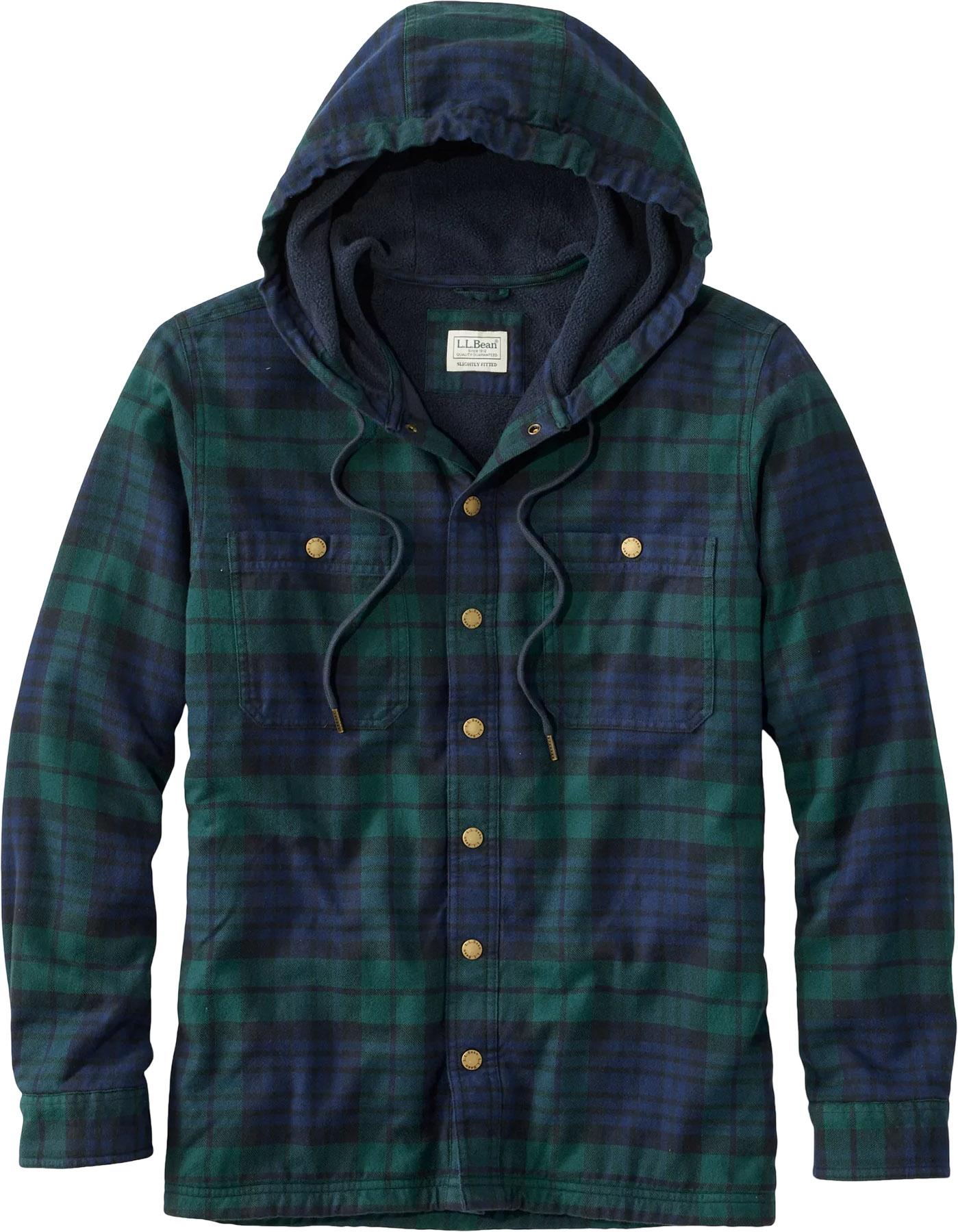 Image de produit pour Chemise à capuchon en flanelle ajustée avec boutons-pression et doublure en molleton - Homme