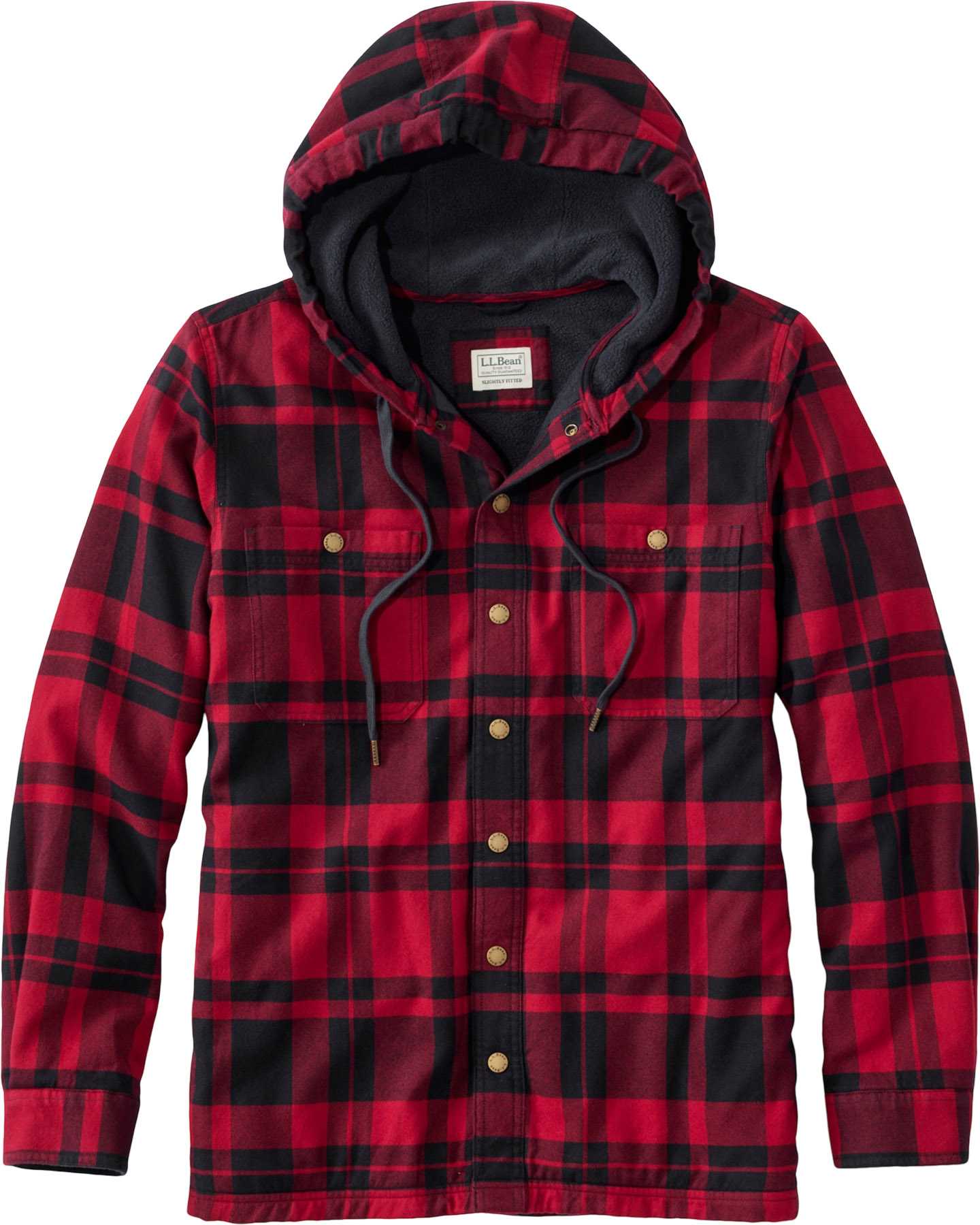 Product image for Fleece-Lined Snap Front Slightly Fitted Flannel Hooded Shirt - Men's