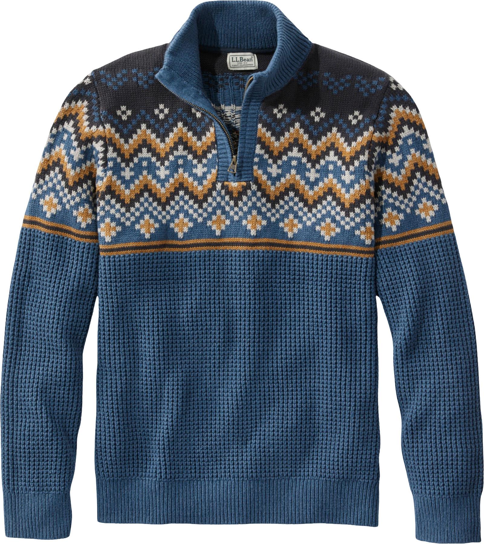 Image de produit pour Chandail en coton biologique à glissière 1/4 et texture gaufrée L.L.Bean Fair Isle - Homme