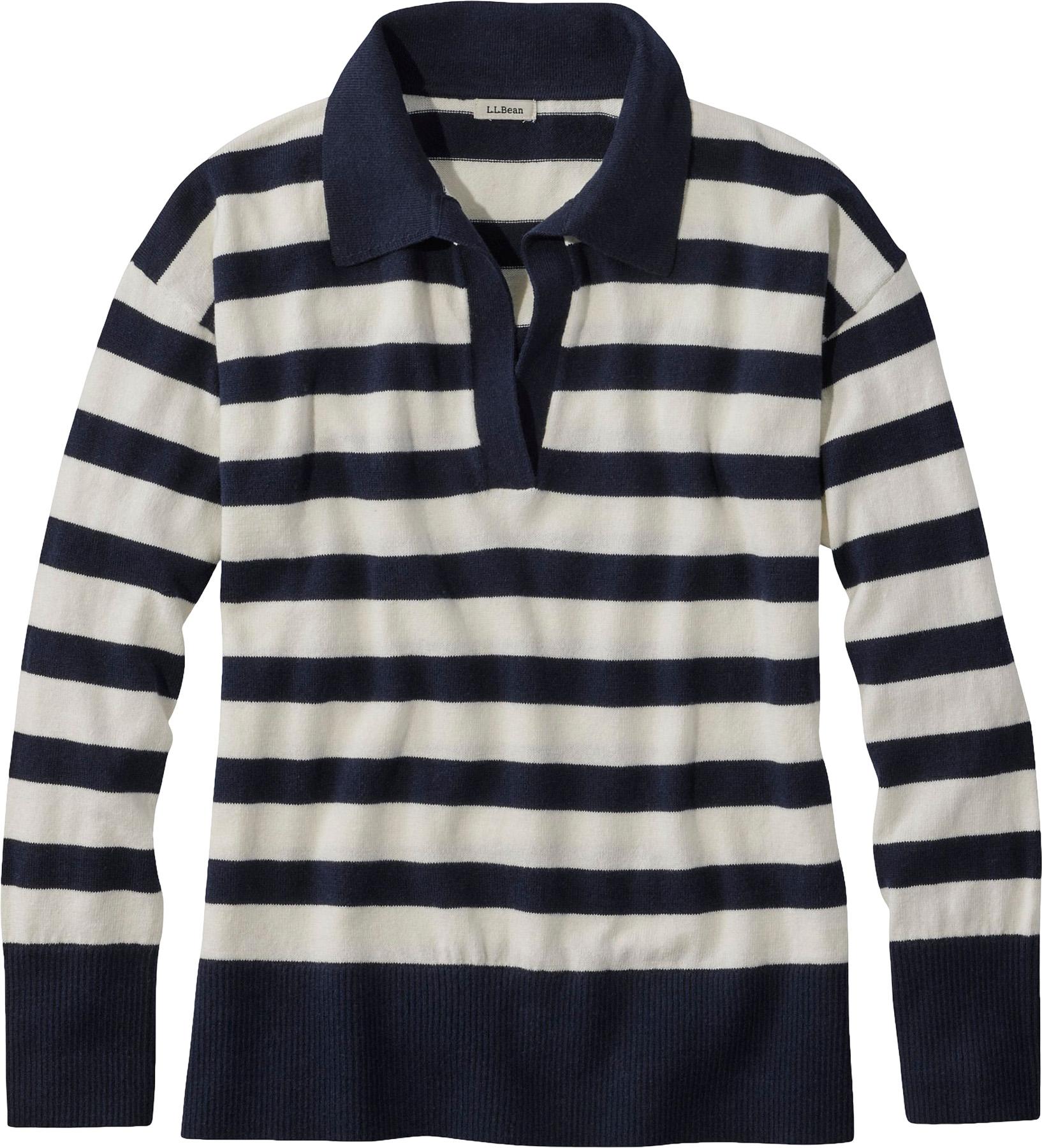 Product image for Cotton Cashmere Polo Style Stripe Sweater - Women's