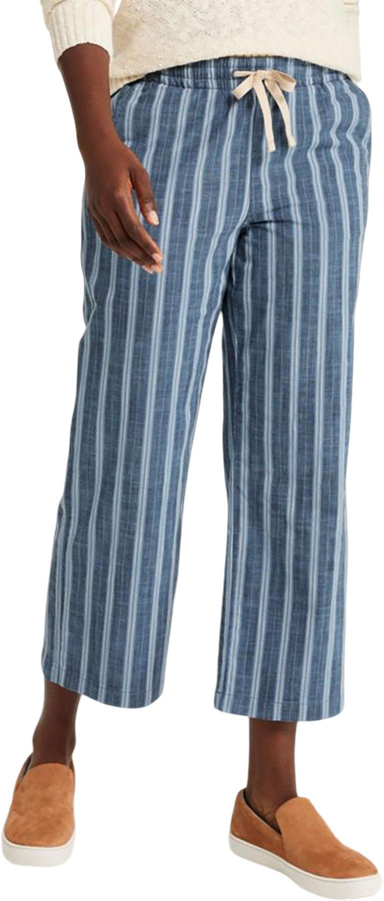 Product gallery image number 2 for product Pantalon chino à enfiler rayé écourté à taille mi-haute et jambes larges Lakewashed - Femme 