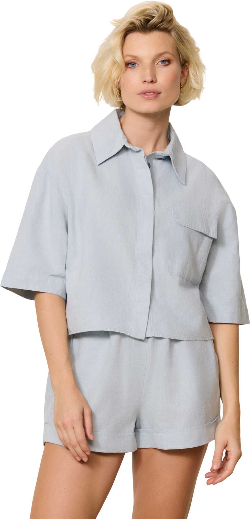 Image de produit pour Chemisier écourté en lin mélangé Clover - Femme