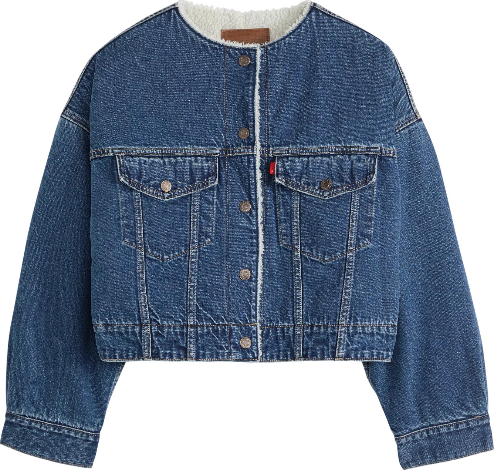 Product image for Collarless Cropped Sherpa Trucker Jacket - Women's