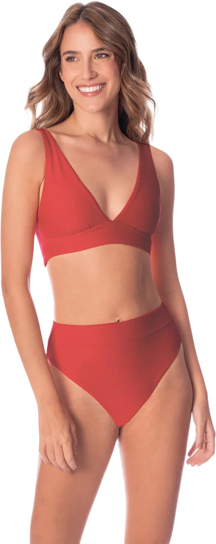 Product image for Red Camelia Allure Long Line Triangle Bikini Top - Women's