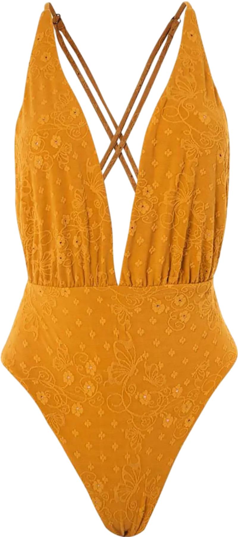 Product gallery image number 1 for product Safri Caramel Brown V-Plunge One Piece Swimsuit - Women's