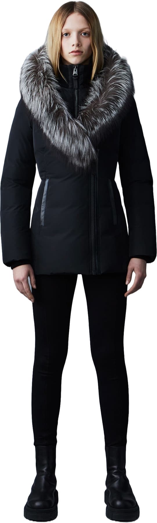 Product gallery image number 2 for product Adali Down Coat With Silver Fox Fur Signature Mackage Collar - Women's