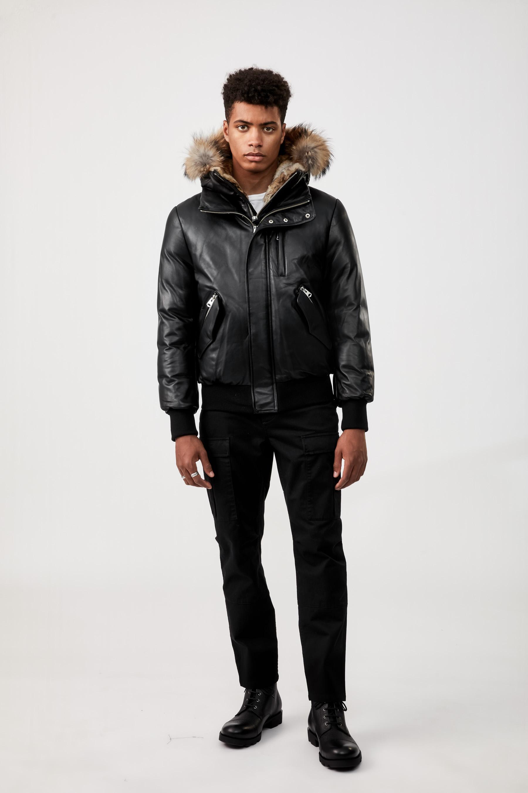 Product gallery image number 3 for product leather down bomber with natural fur trim - Men's