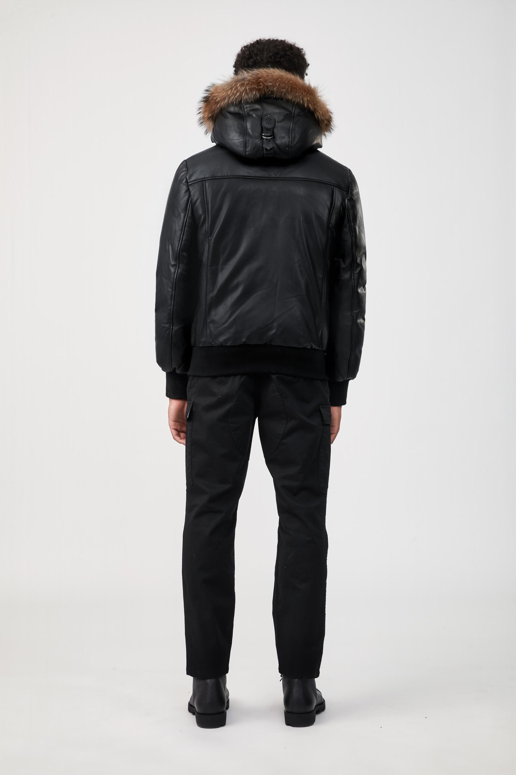 Product gallery image number 2 for product leather down bomber with natural fur trim - Men's