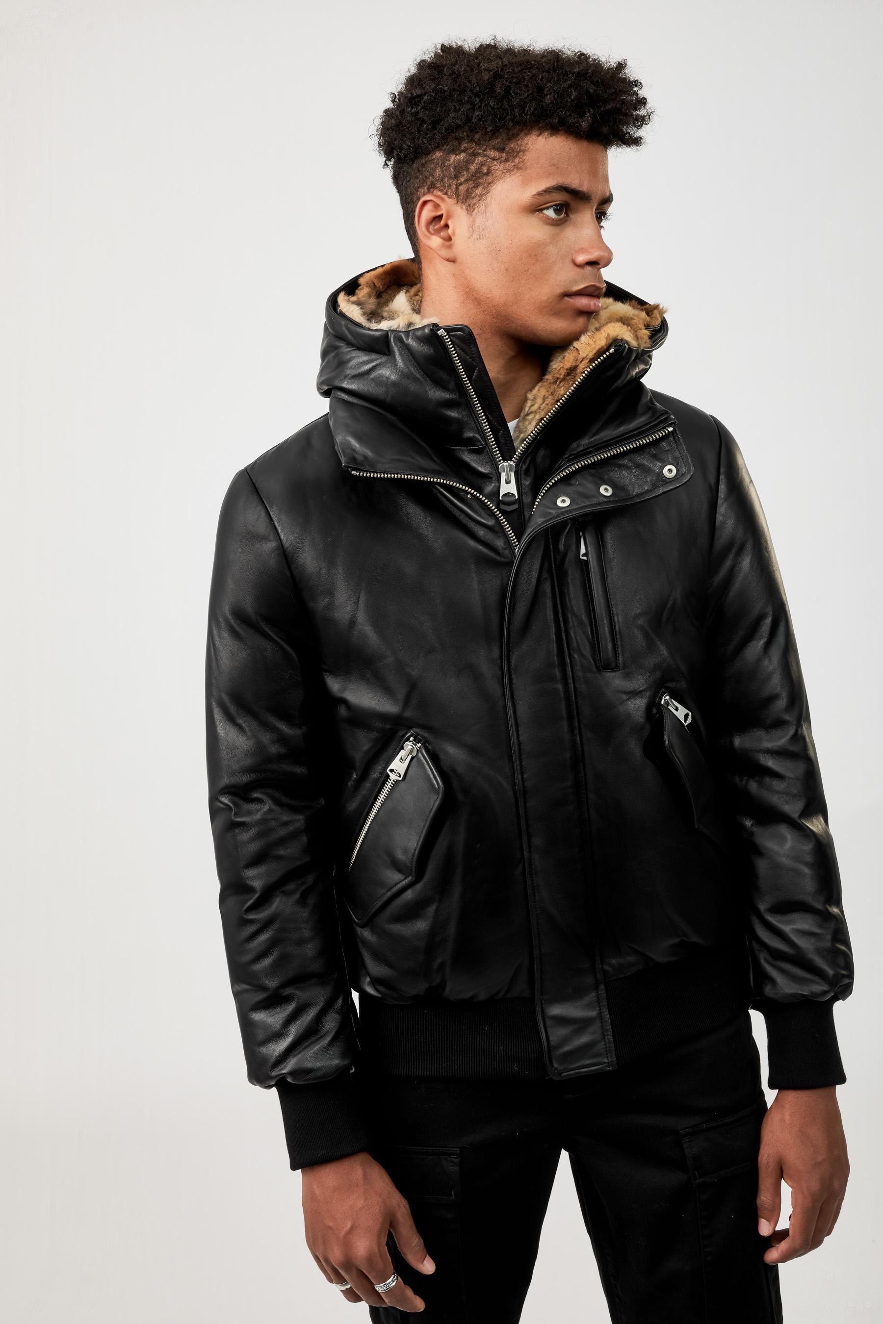 Product gallery image number 1 for product leather down bomber with natural fur trim - Men's