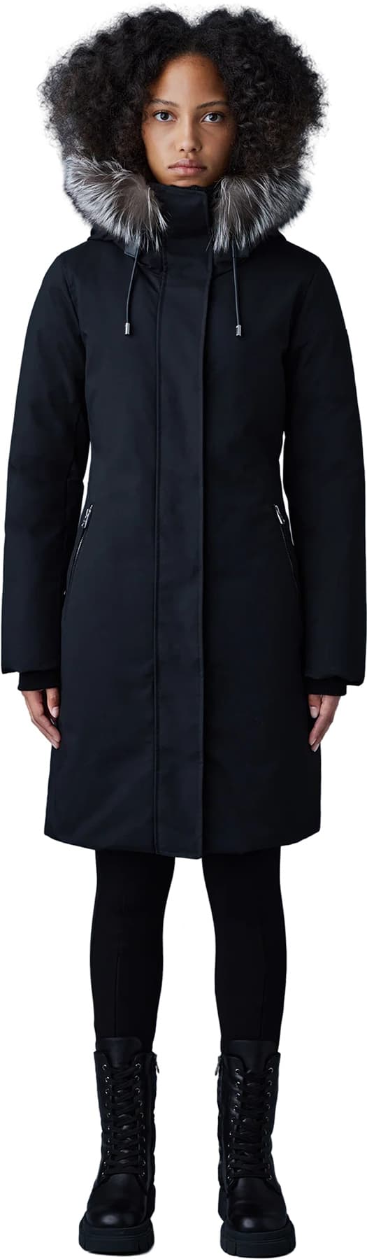 Product gallery image number 3 for product Shiloh 2-in-1 Fitted Down Coat with Removable Bib and Silver Fox Fur - Women's