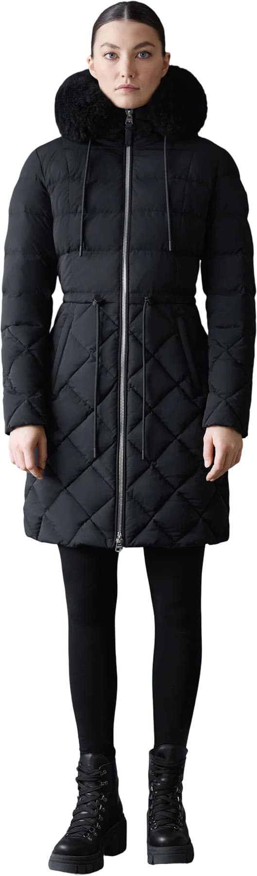 Product gallery image number 8 for product Xena-SH Diamond Quilted Down Coat with Fur Hood - Women's