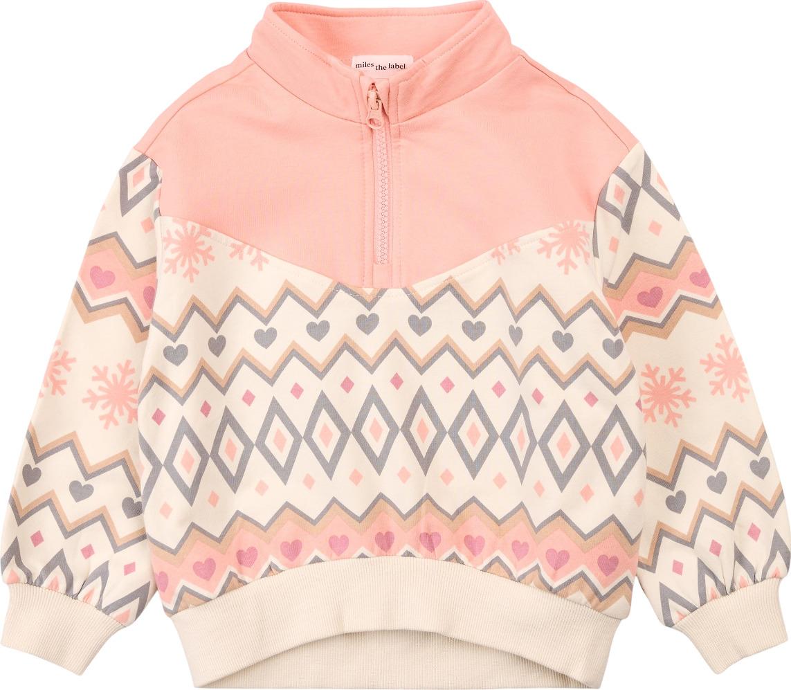 Product image for Chandail en molleton à demi-glissière Pink Fairisle - Fille