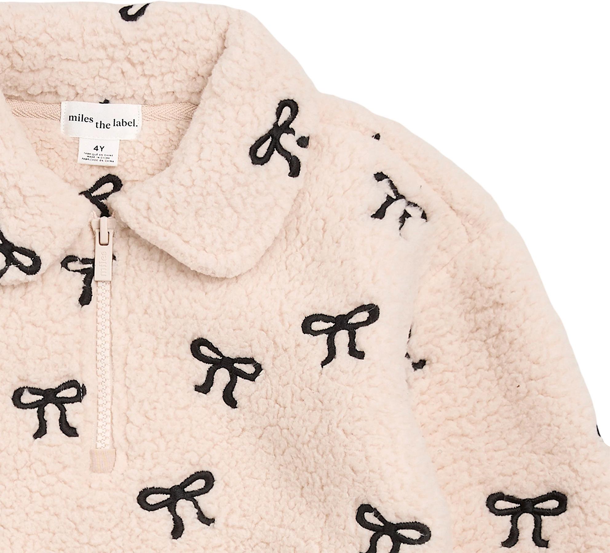 Product gallery image number 3 for product Bows Embroidered Sherpa Almond Half-Zip Pull-Over - Girl