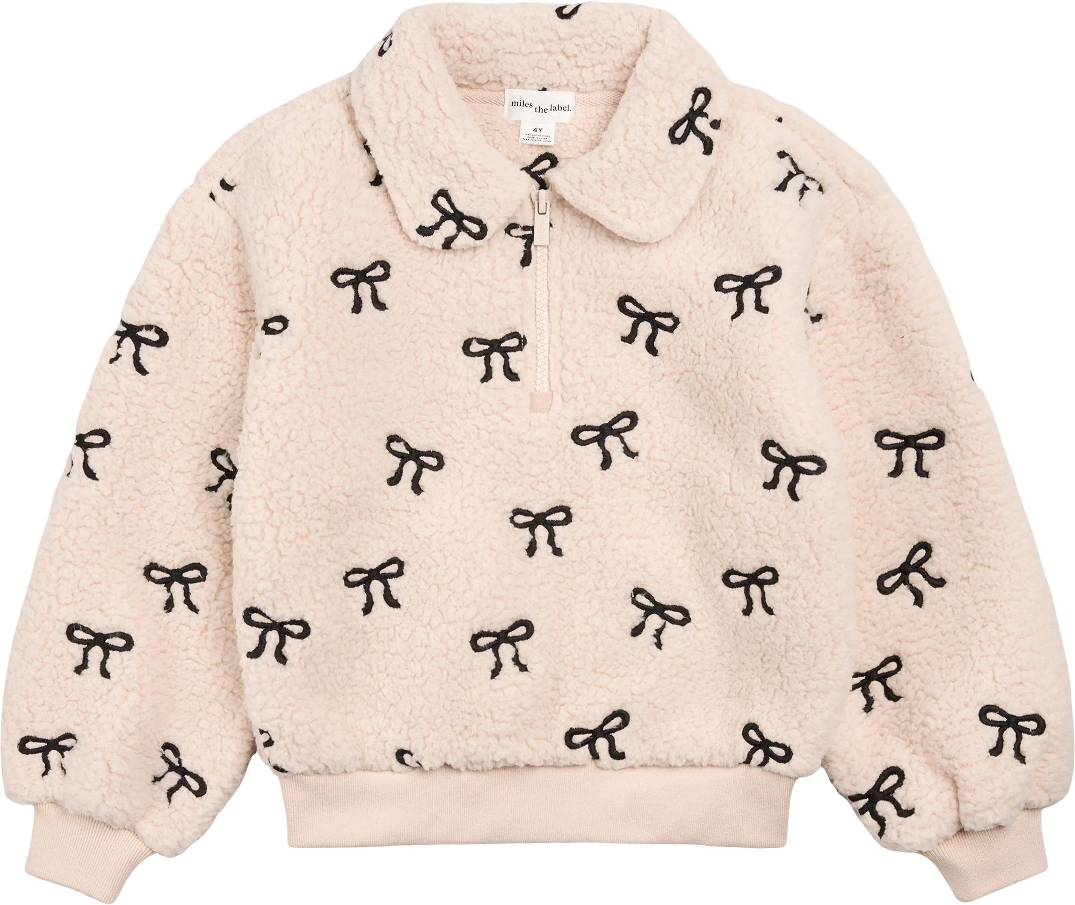 Product image for Bows Embroidered Sherpa Almond Half-Zip Pull-Over - Girl