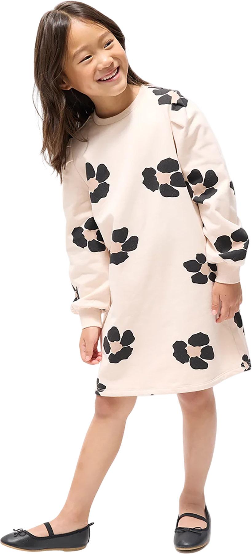 Product gallery image number 3 for product Bold Flower Print on Almond Fleece Sweater Dress - Girl