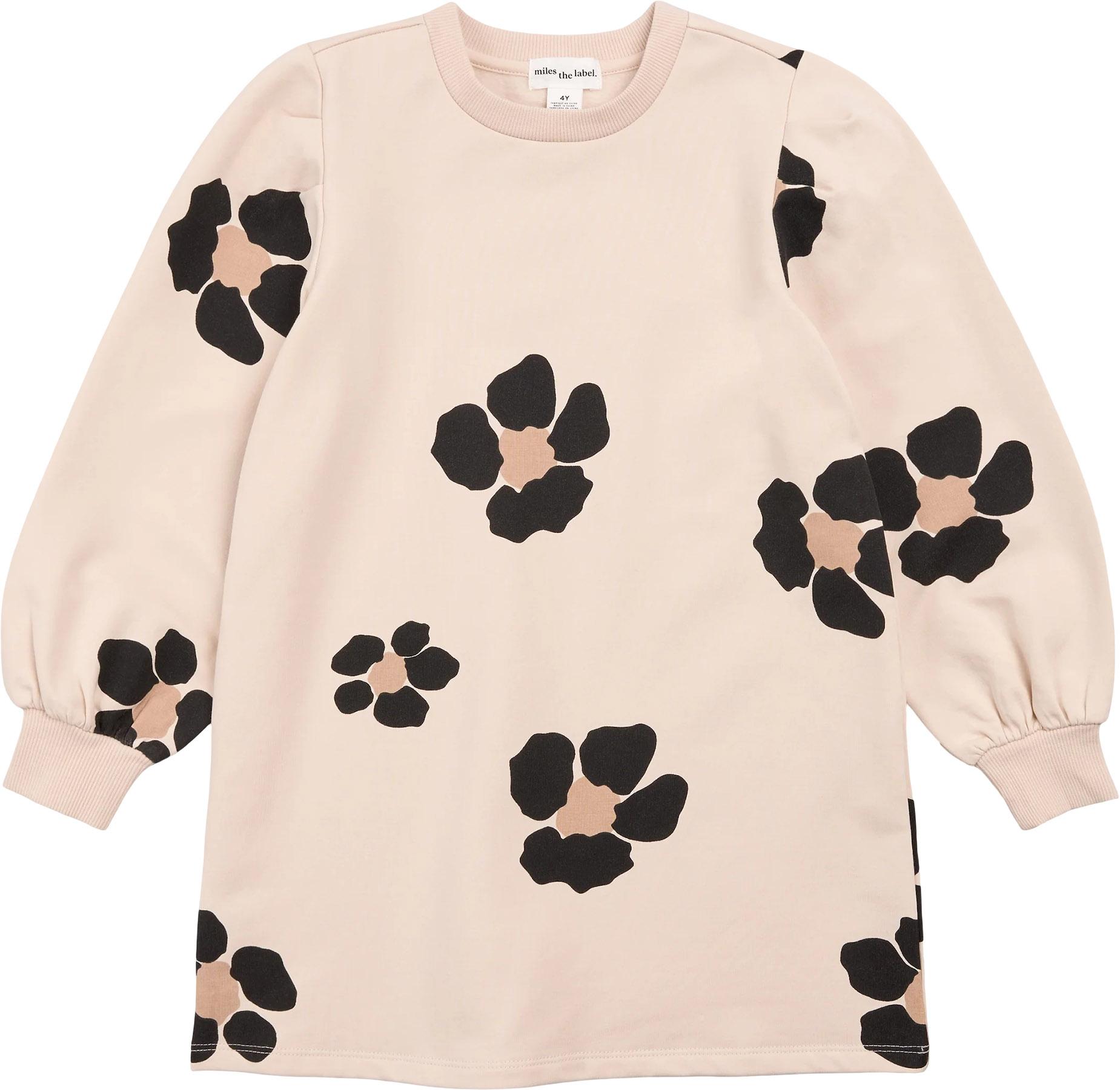Product image for Bold Flower Print on Almond Fleece Sweater Dress - Girl
