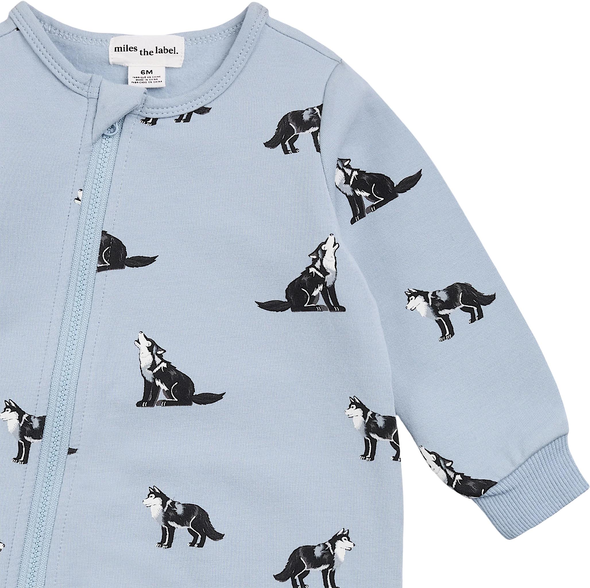 Numéro de l'image de la galerie de produits 2 pour le produit Combinaison en molleton bleu poussiéreux à imprimé de loups - Garçon